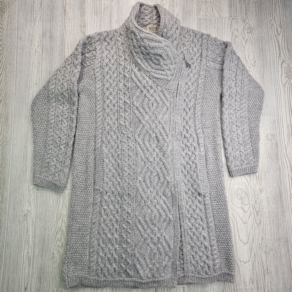 Aran Knit Coatigan Celtic Knot Side Zip Ireland Sweater Cardigan Long